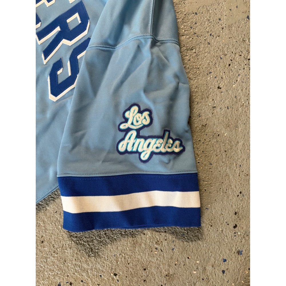 Vintage Majestic Hardwood Classics NBA Los Angeles Lakers Shooting Shirt Blue XL - Picture 3 of 5